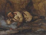 Francois Auguste Biard A Laplander asleep by a fire oil on canvas